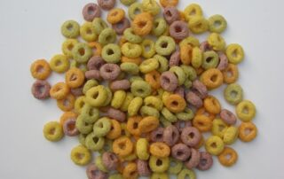 Corlorful loops made by breakfast cereal making machine